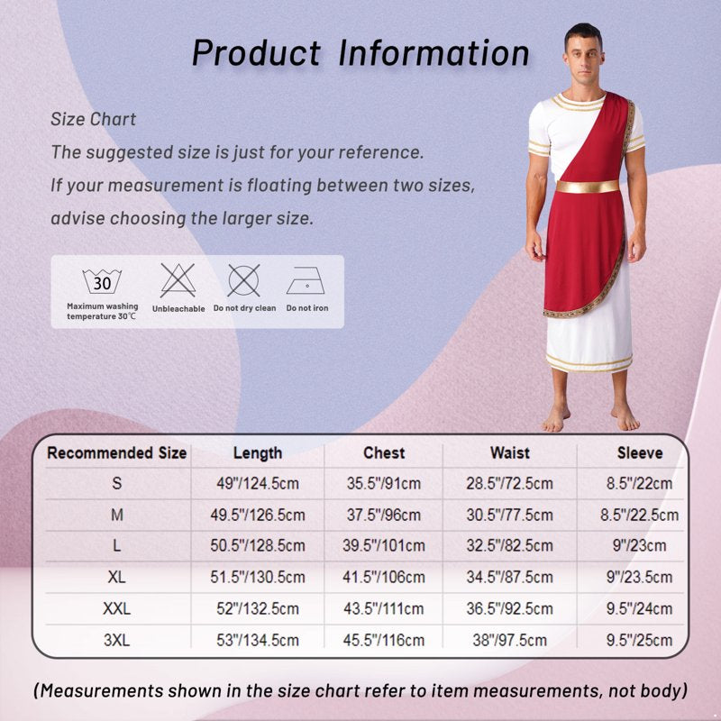 Men's Greek Roman Toga Costume Robe with Belt - Purple, Medium