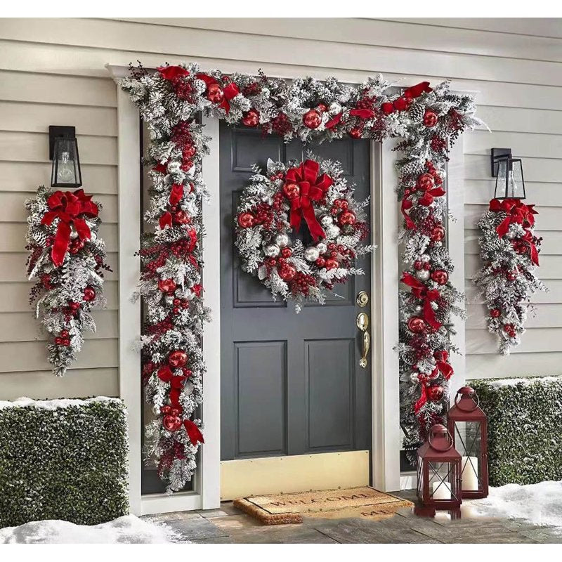 Christmas Wreath Outdoor Artificial Garland with Pine Cones & Berries - Festive Decor
