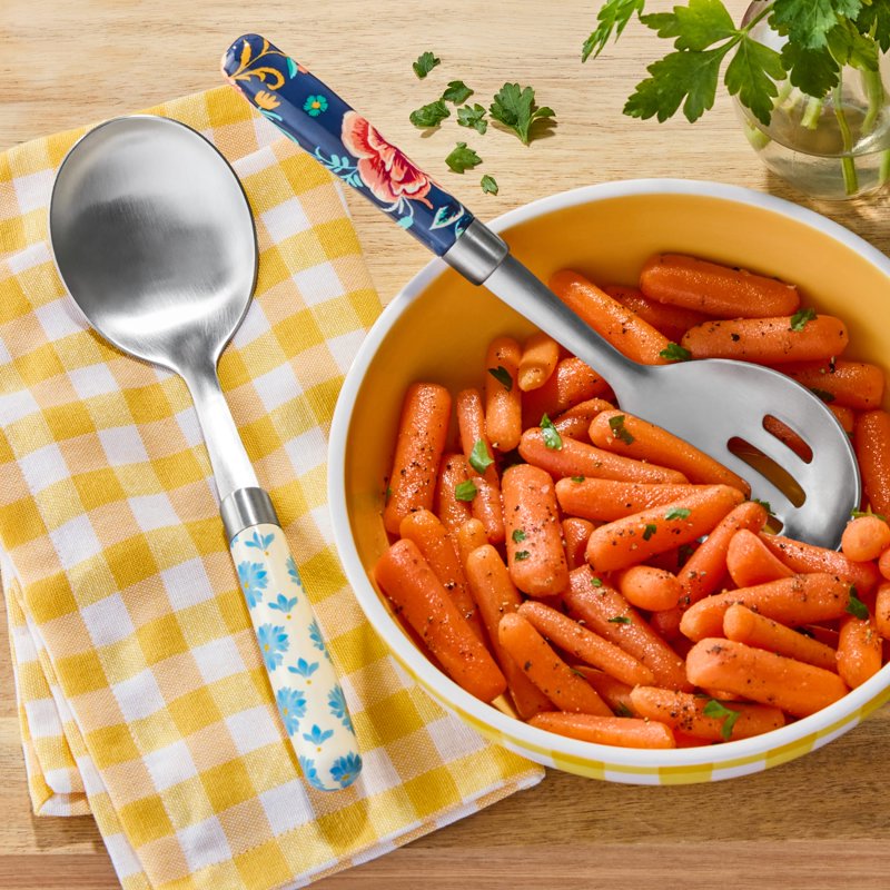 Stainless Steel Serving Spoon Set - 3 Pack with Floral Handles