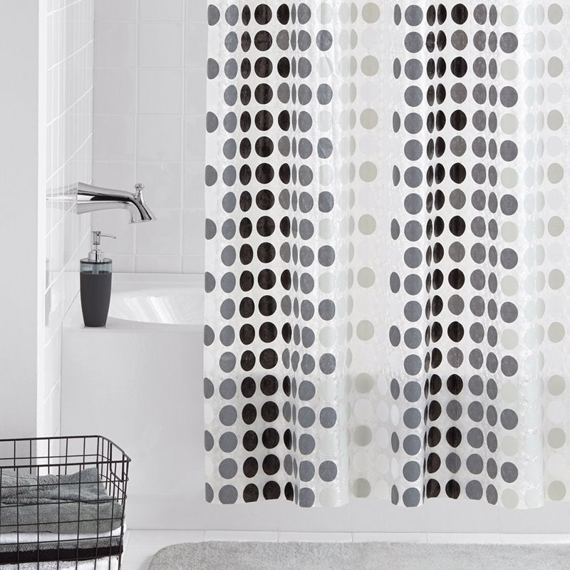 Black and White Polka Dot Waterproof Shower Curtain Set with 12 Hooks - 70x72 Inches
