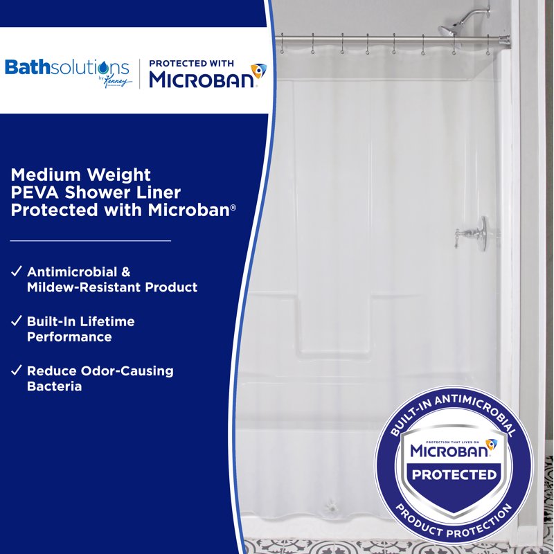 Clear PEVA Shower Liner with Microban Protection - Medium Weight, 70 x 72 Inches