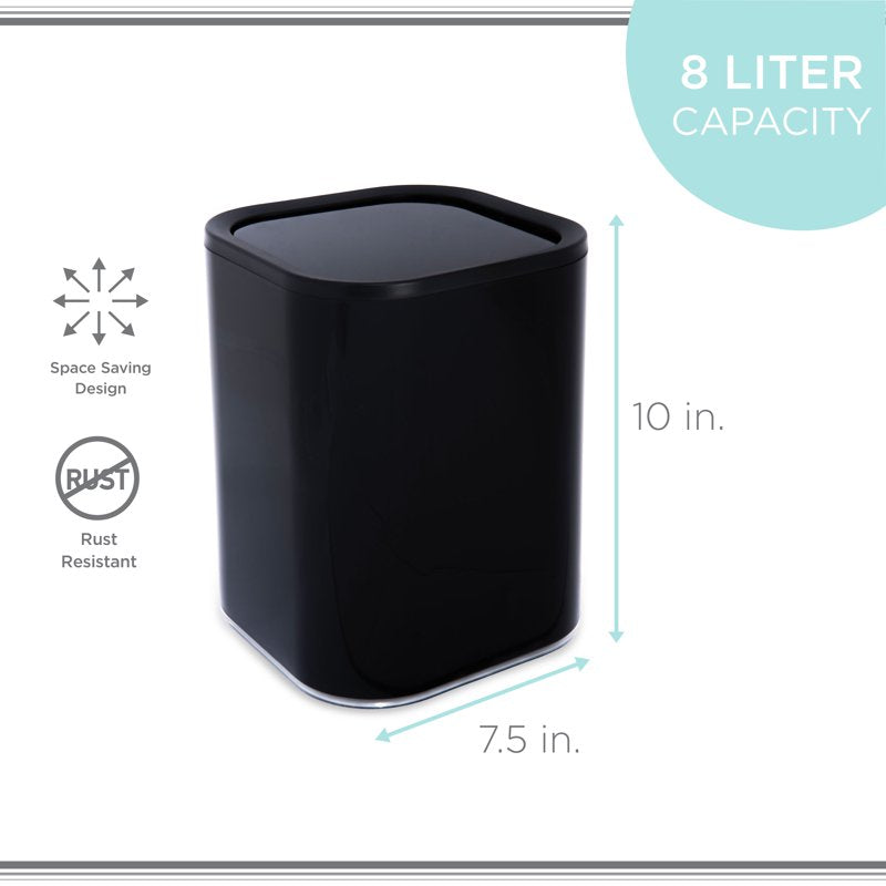 Acrylic Bathroom Trash Can - 2.1 Gallon Capacity - Black
