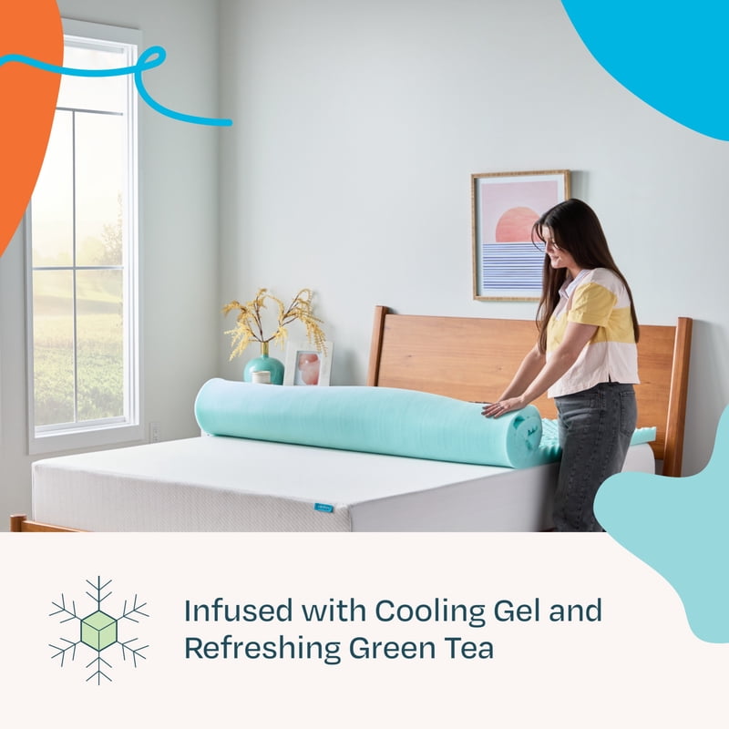 Linenspa 2-Inch 7-Zone Cooling Gel & Green Tea Memory Foam Mattress Topper - Twin