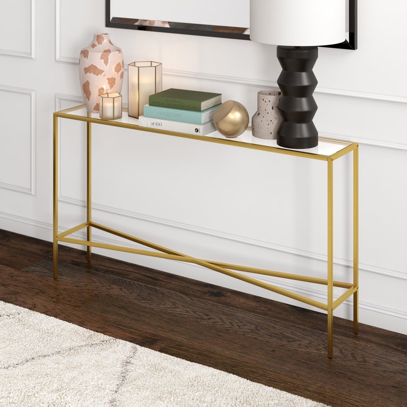 55" Wide Rectangular Console Table with Glass Top - Multiple Colors