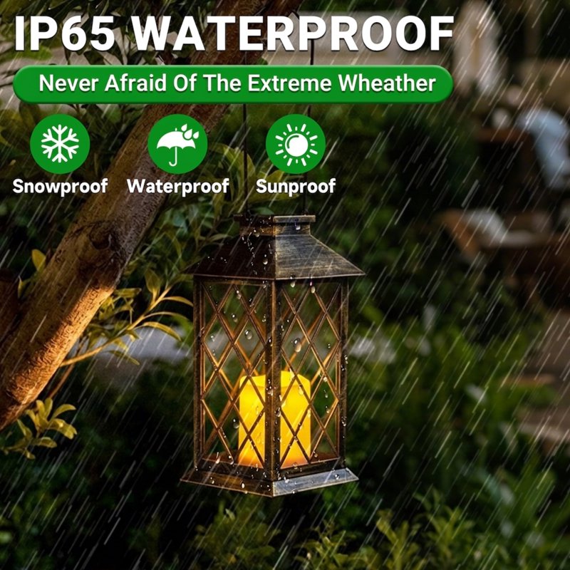 Outdoor Solar Lantern with Flickering Flameless LED Candle - Waterproof Garden Decor - Variation 1