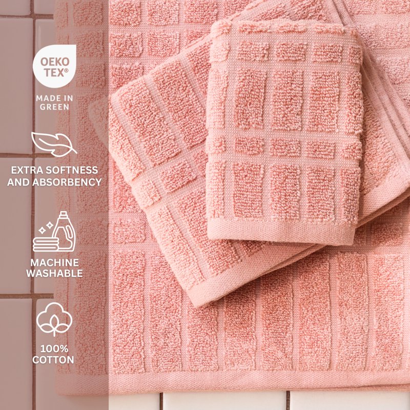 Mainstays Cotton Bath Towel Set - 6-Piece Textured Towels in Terracotta