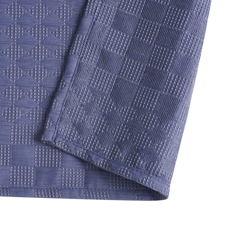 Nightshade Blue Check Matelassé Fabric Shower Curtain - Drew Barrymore - 72 x 72 Inches