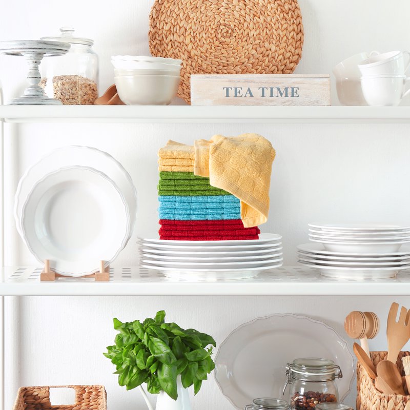 Absorbent Dish Cloths - 16 Pack with Chevron Weave - Modern Circle