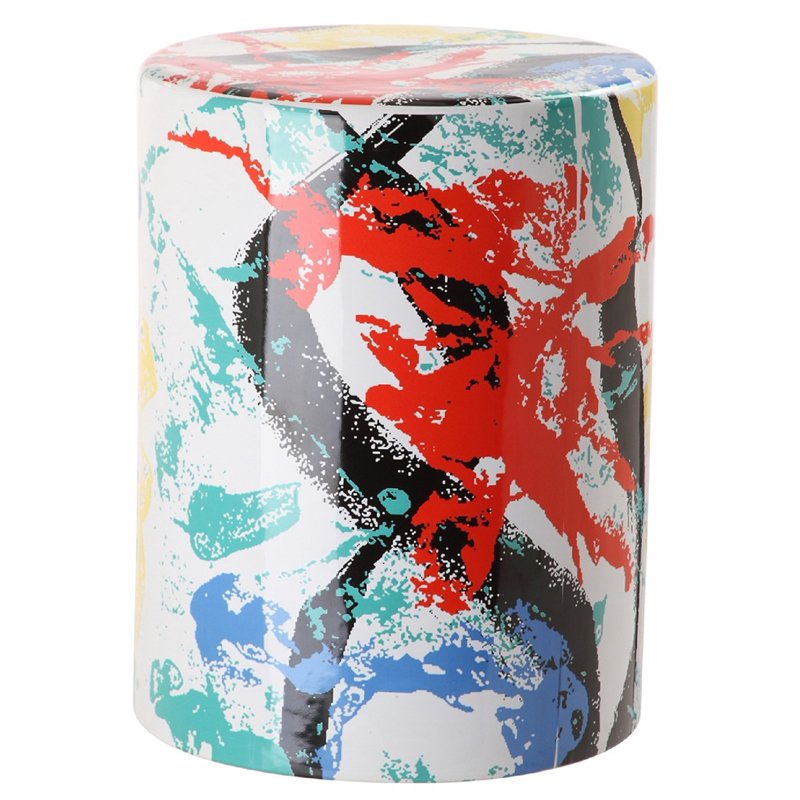 Abstract Indoor/Outdoor Garden Patio Stool - Glazed Ceramic