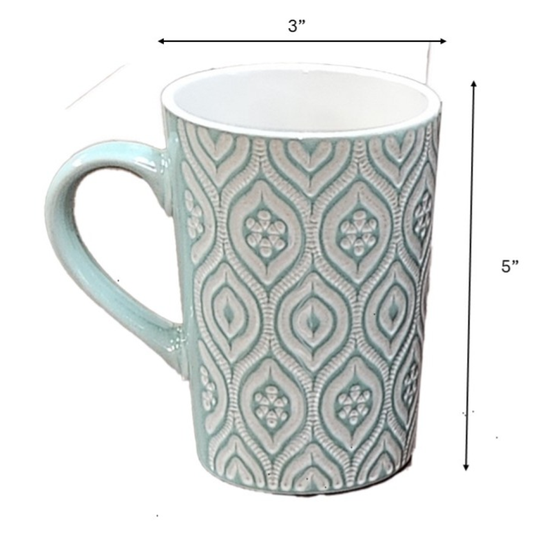 16oz Multi-Color Ceramic Coffee Mug Set - Ikat Design, 4 Pieces