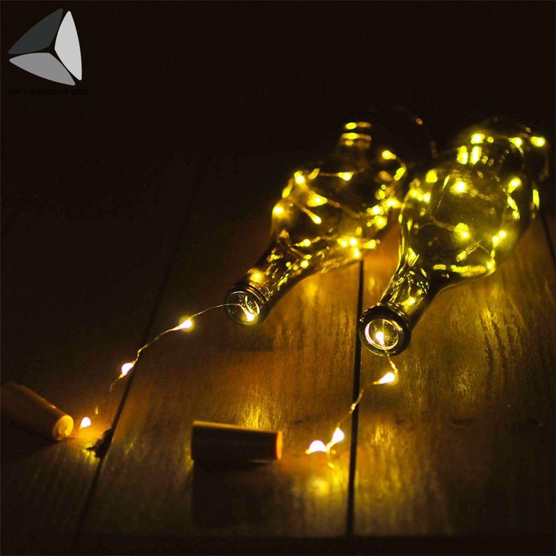 Wine Bottle Cork Lights with 15 LEDs - Warm White, 2.46ft String, Battery Operated