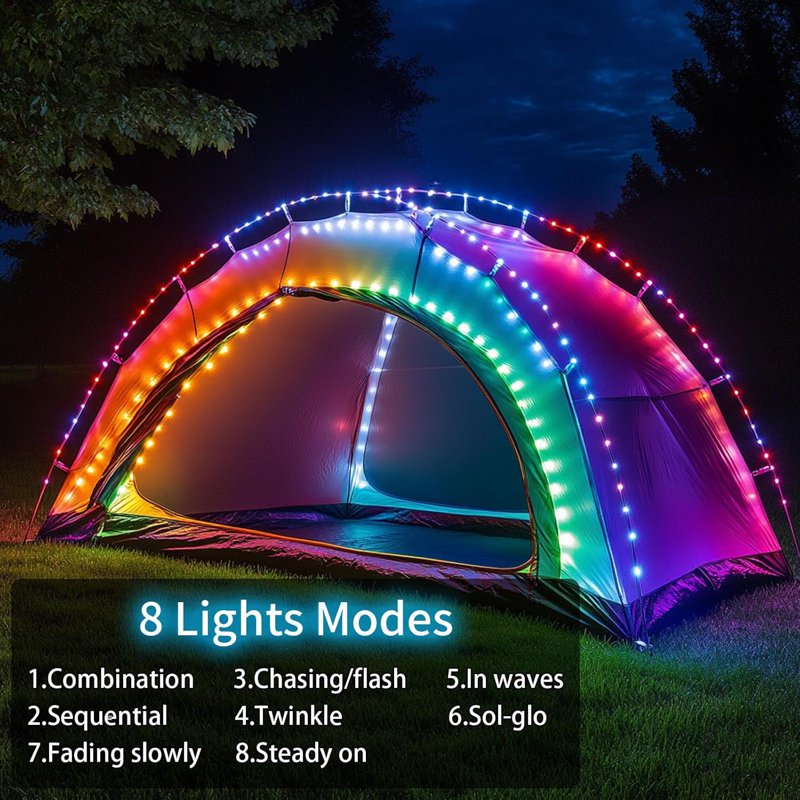 Multicolor Solar Rope Lights Waterproof 100LED Outdoor String Lights with USB Rechargeable Timer & 8 Modes