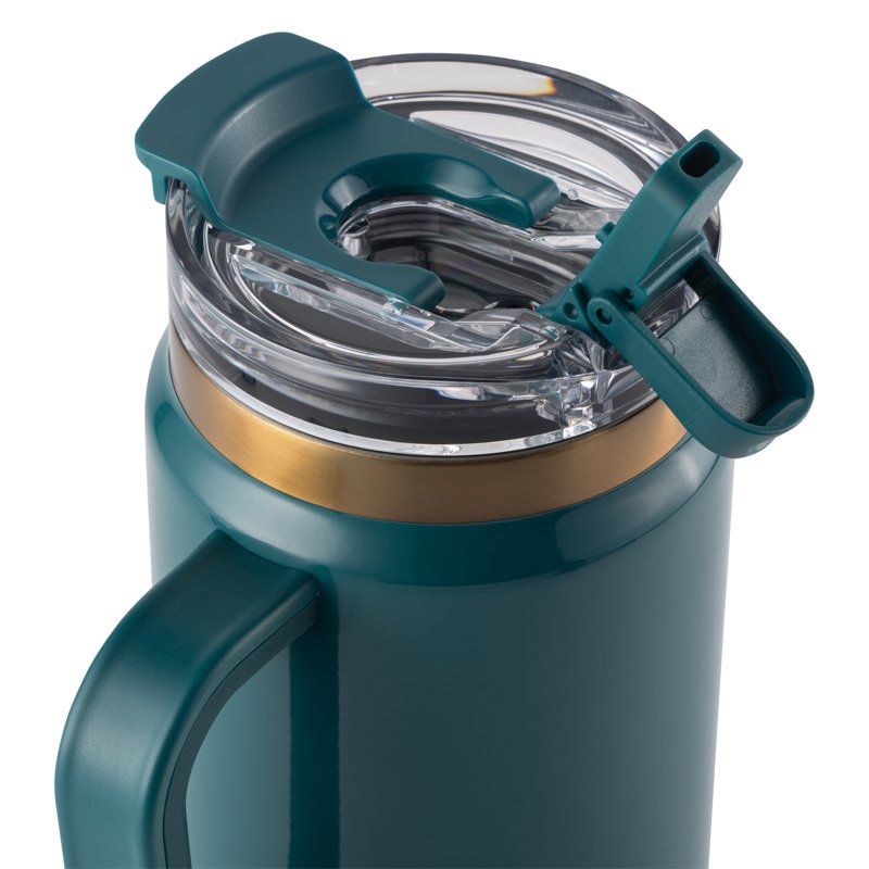 32 oz Stainless Steel Tumbler with Handle & Dual Straw Lid - Teal Gloss