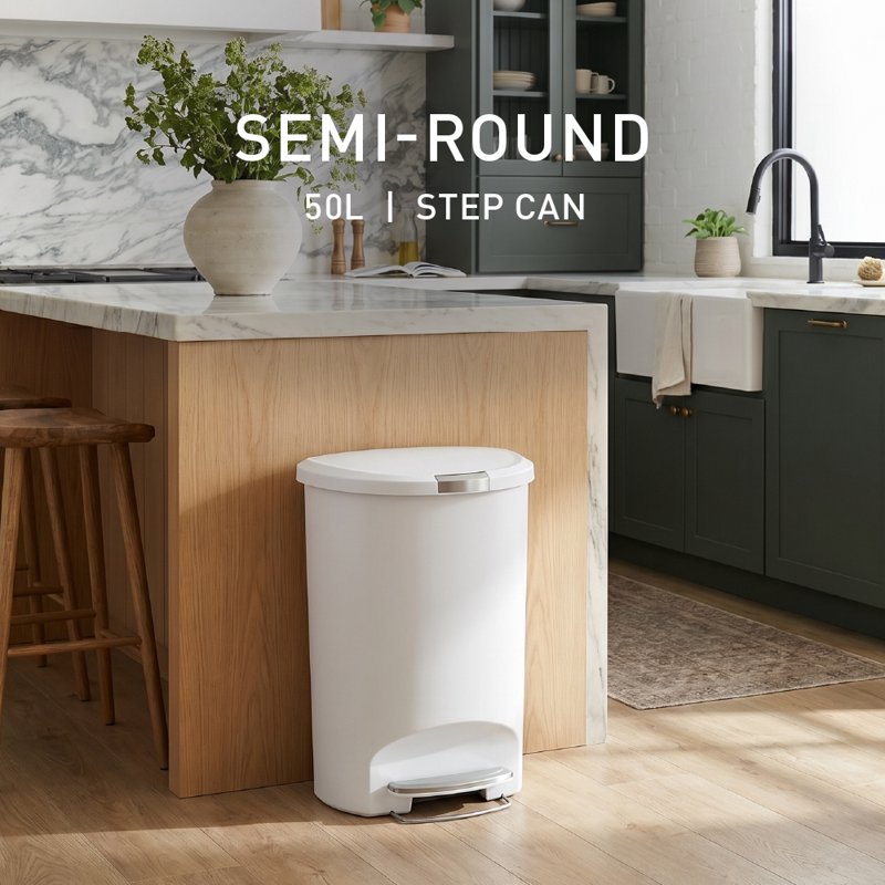 13 Gallon Step Trash Can with Slide Lock Lid - White