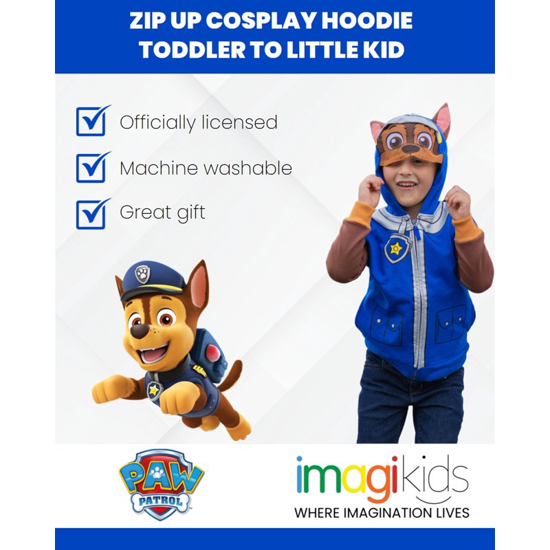 Paw Patrol Chase Fleece Zip-Up Hoodie for Toddler & Little Boys - Cosplay