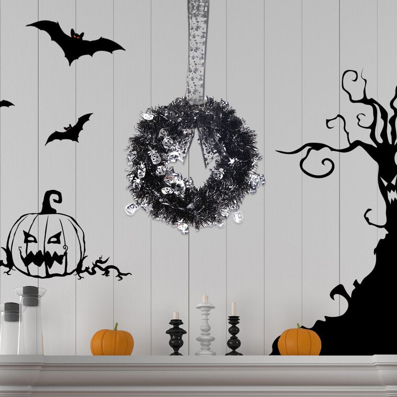 Halloween Garland Wreath Decoration - Silver, 11.4x20.3 Inches - Indoor Outdoor Friendly