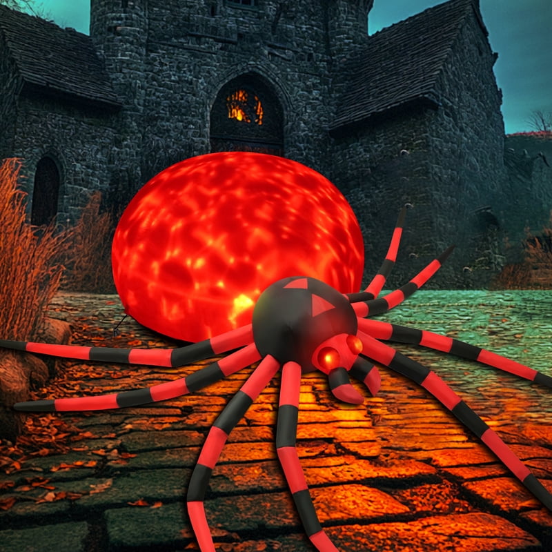 Giant 12FT Halloween Inflatable Spider with LED Lights & Air Pump - Red