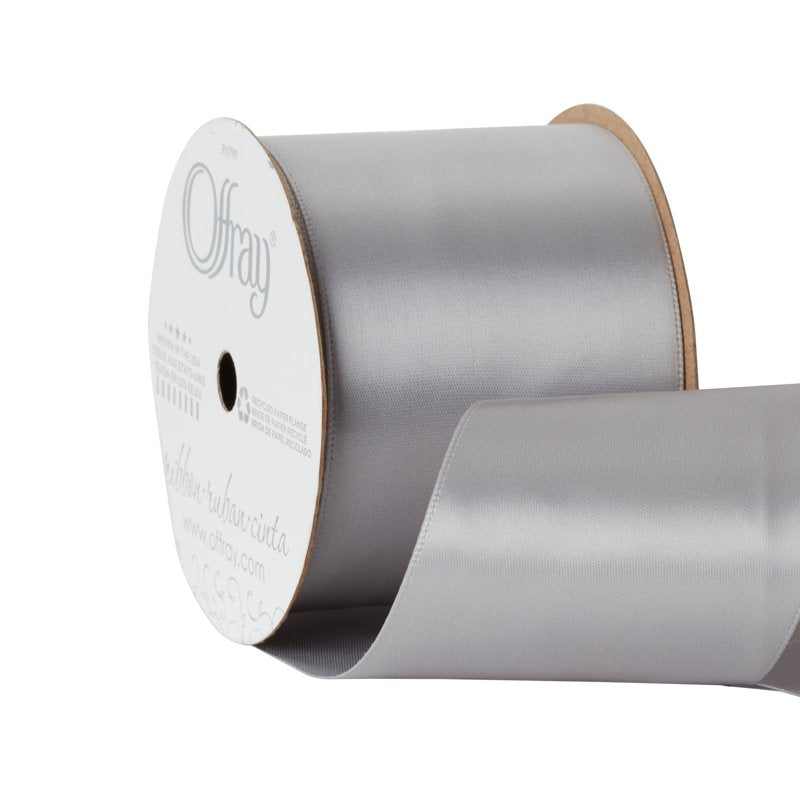 (2 Pack) Offray Opal Gray Satin Ribbon - 2 1/4 Inch Single Face Polyester, 9 Feet Each