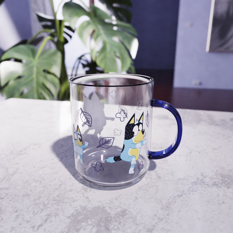 15.5 oz Glass Kaya Mug - Fun Design with Bluey Handle