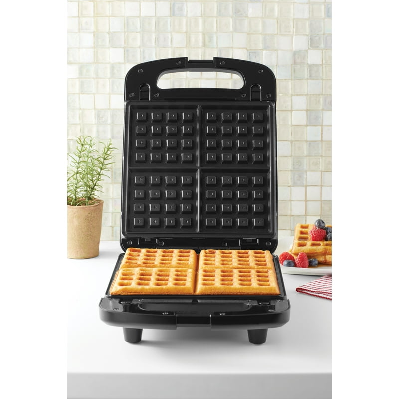4-Slice Waffle Maker with Removable Non-Stick Plates - Black Matte