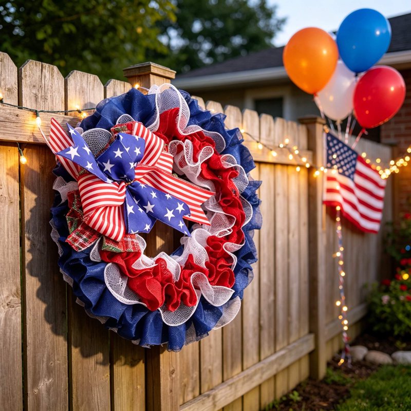Patriotic 4th of July Wreath for Front Door - Independence Day Decor - Variation Z0H