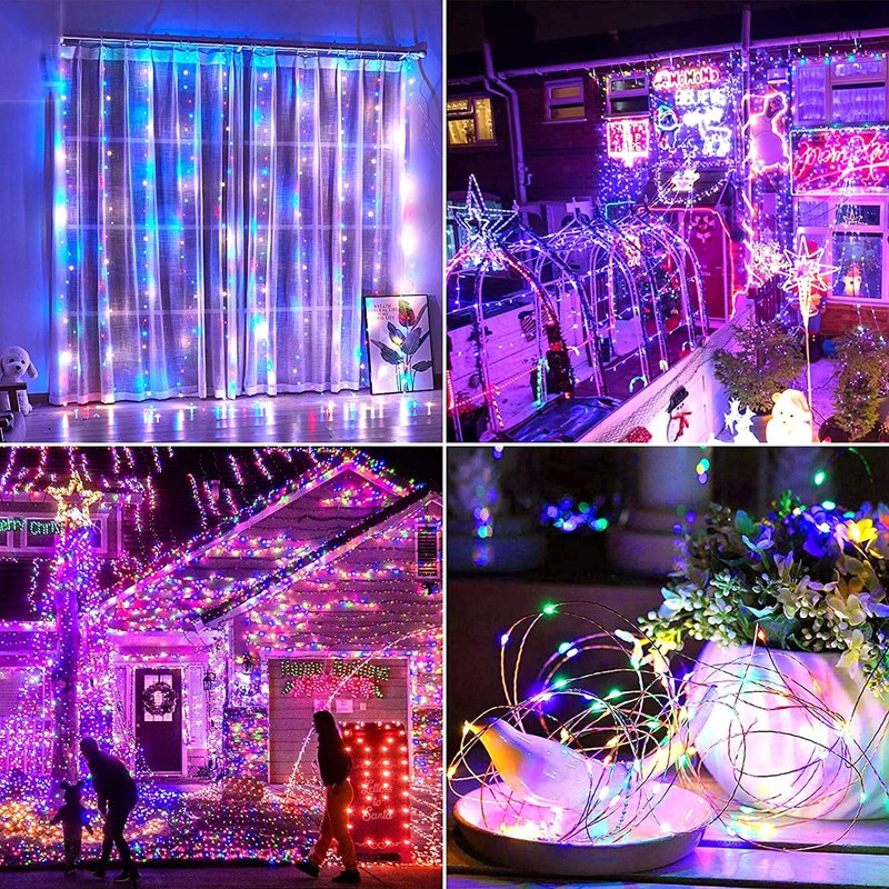 Multicolor Solar Fairy Lights Outdoor Waterproof 4 Pack 33ft 100 LED String Lights - 8 Modes