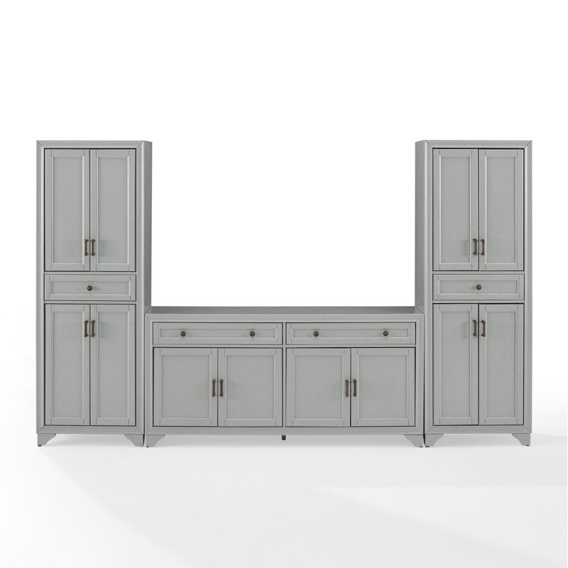 Tara 3-Piece Modern Farmhouse Sideboard Buffet & Pantry Set - Distressed Gray