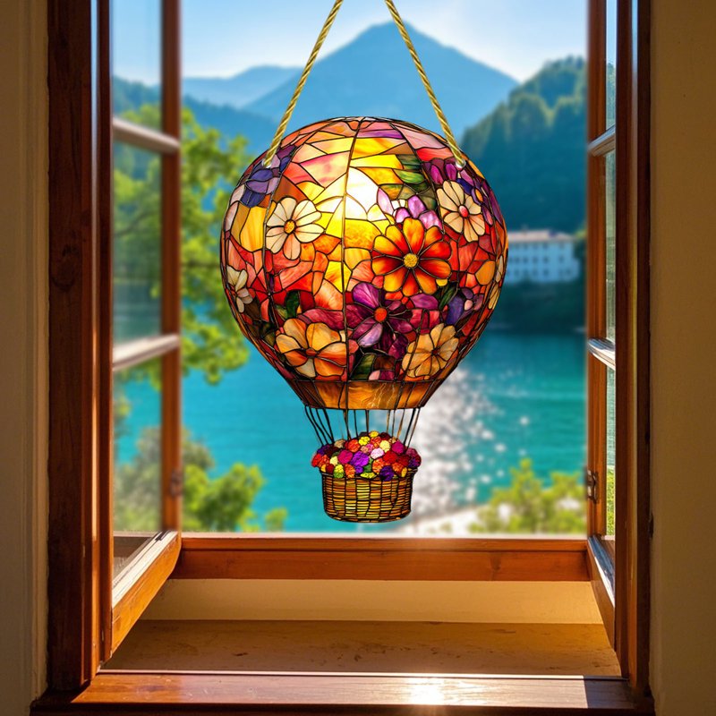 Hot Air Balloon Acrylic Ornament - Window & Garden Hanging Decor - Variation 032