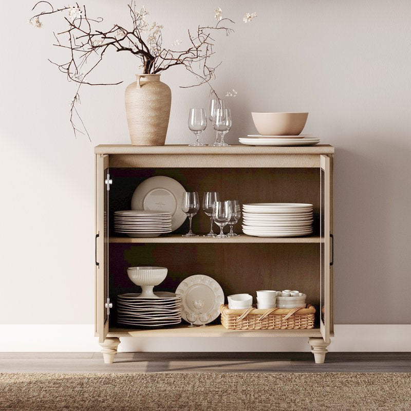 Beige Buffet Cabinet with Glass Door and Adjustable Shelf - 34 Inch