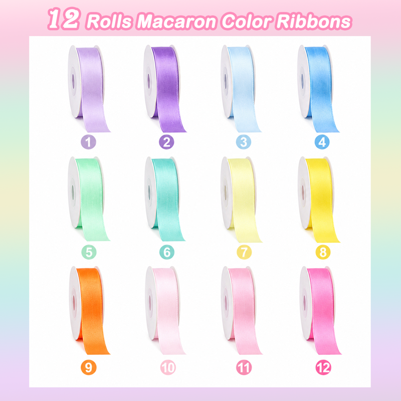 3/8 Inch x 10 Yards Satin Ribbon Set - Pastel Assortment for Crafts & Gift Wrapping
