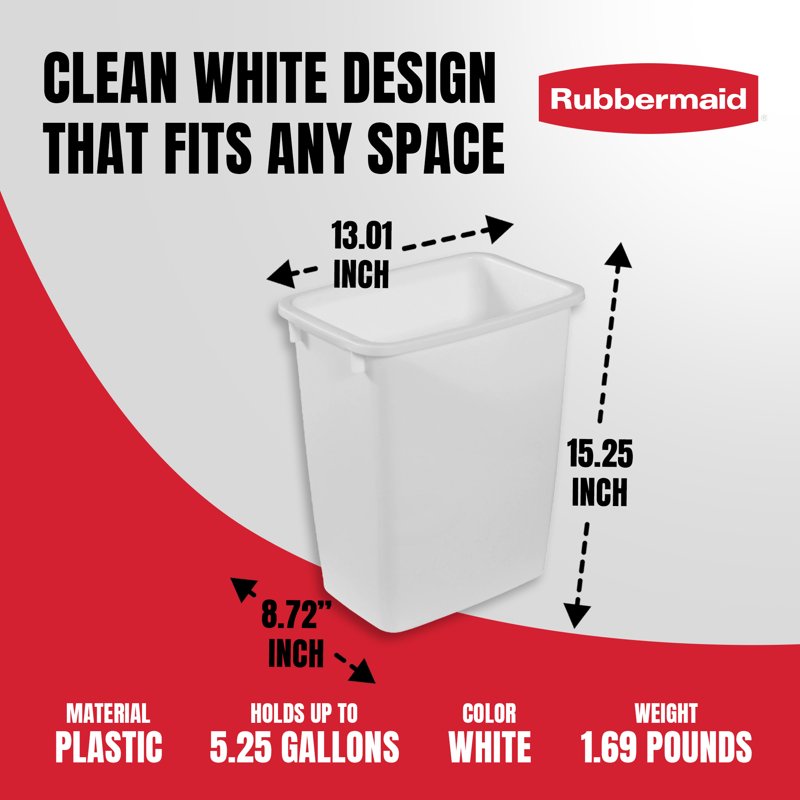 5.25 Gallon Plastic Bathroom Trash Can - Open Top Wastebasket