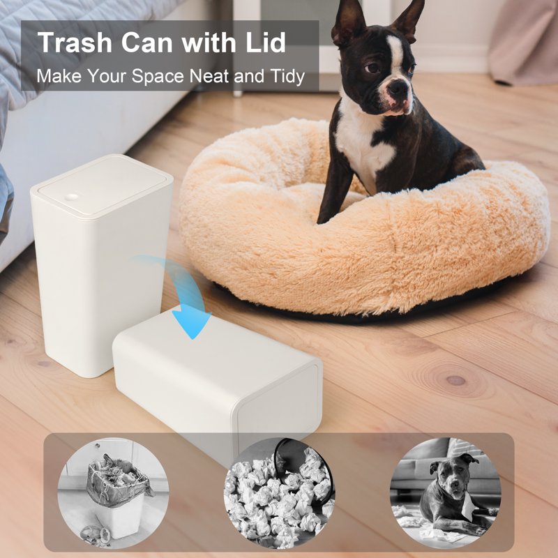 Slim Plastic Trash Can - 2.6 Gallon Garbage Can with Lid - White, 3 Pack