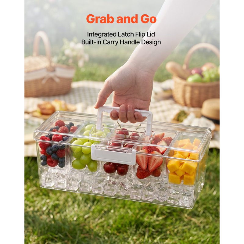 Chilled Condiment Server Caddy - 5 Compartments with Lid