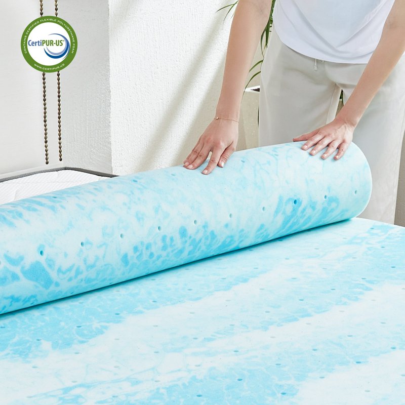 California King Gel Memory Foam Mattress Topper 3 Inch Blue Bed Support