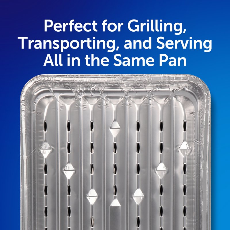 Disposable Grilling Pan 4 Pack - Slotted Aluminum Foil, 13.5 x 9.6 in.