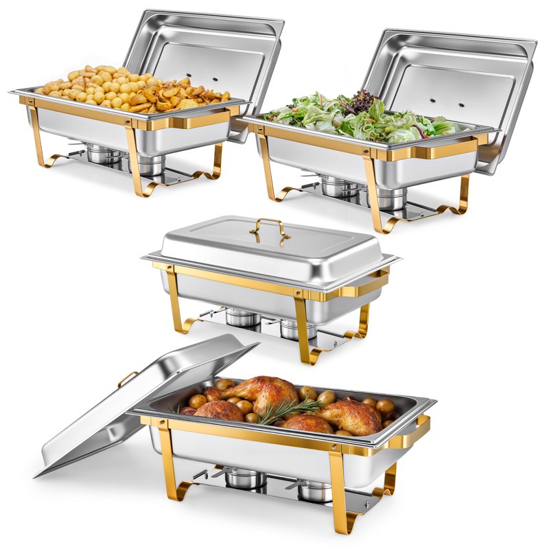 4pc Stainless Steel Chafing Dish Set - 9 Qt Food Warmers