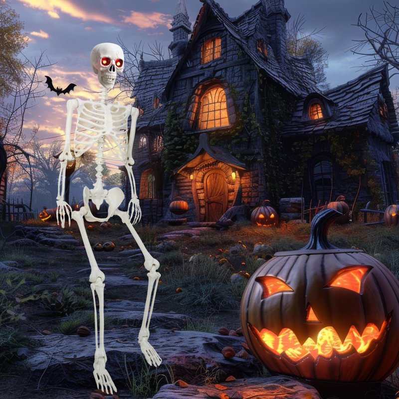 Halloween Skeleton Decor 5.4ft Light-up Full Body Skeleton with Movable Joints - Variation A
