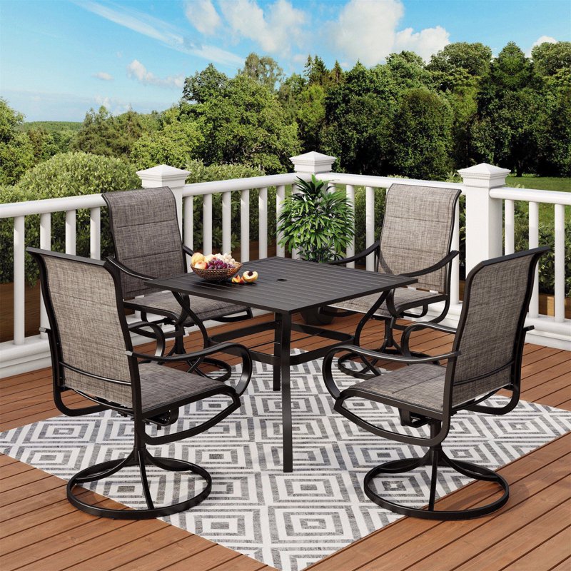 5-Piece Patio Dining Set with Swivel Chairs and Square Table