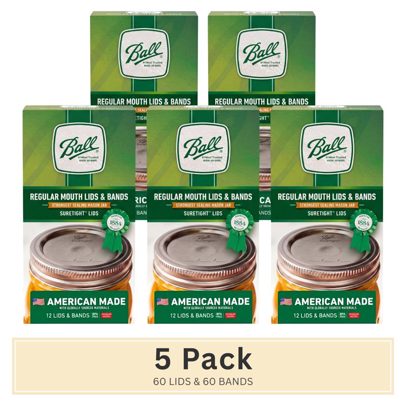 Regular Mouth Jar Lids and Bands, 12 Count - 60 Lids & 60 Rings