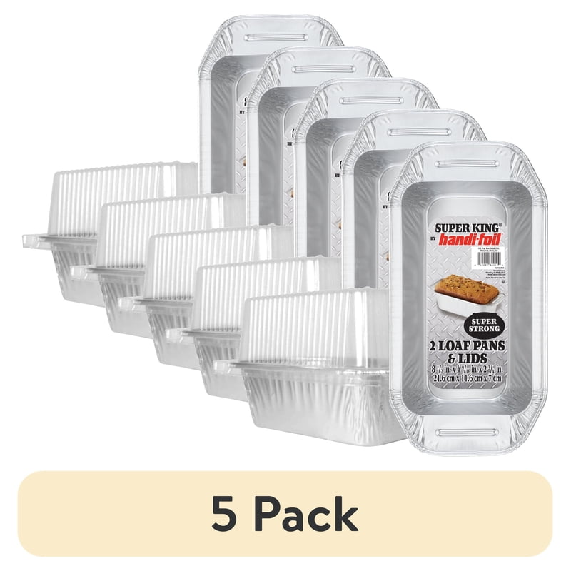 Super King Aluminum Foil Loaf Pan with Handles & Lids - 5 Pack