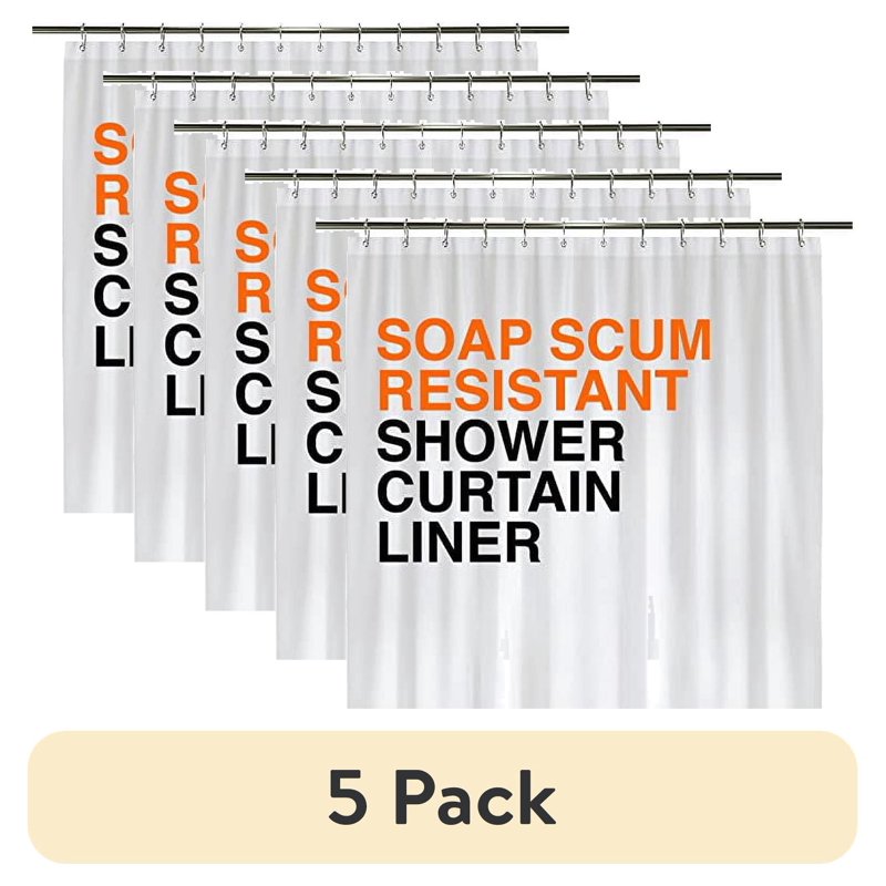 Heavy Duty Waterproof Shower Curtain Liner 72x72 Inches - 5 Pack, White
