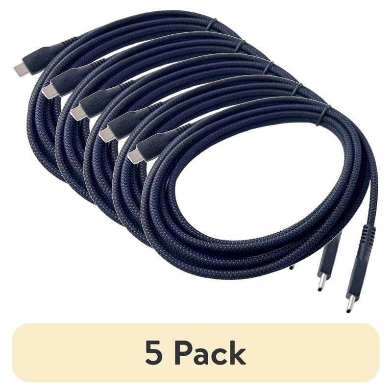 10ft USB-C to USB-C Braided Charging Cable - 5 Pack, Fast Charging, Black