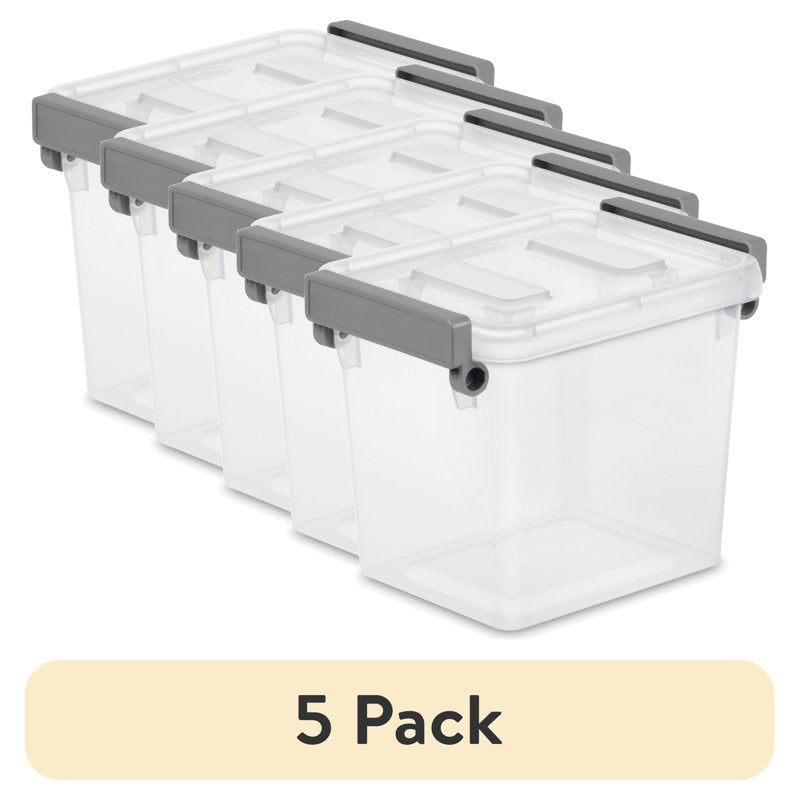 (2.5 Qt) 5 Pack Storage Bins with Latches - Clear Plastic Organizers for Home & Office