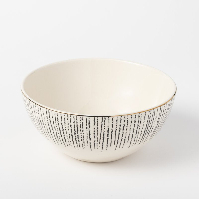 Large Stoneware Bowls Set - Assorted Dot & Stripe Designs