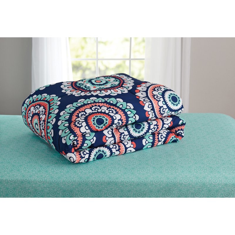 King Medallion Bed in a Bag Comforter Set with Sheets - Blue