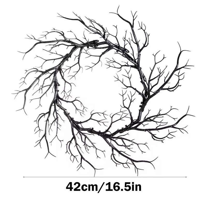 Halloween Wreath, Spooky Black Grapevine Front Door Decor - Variation 1-M-Black
