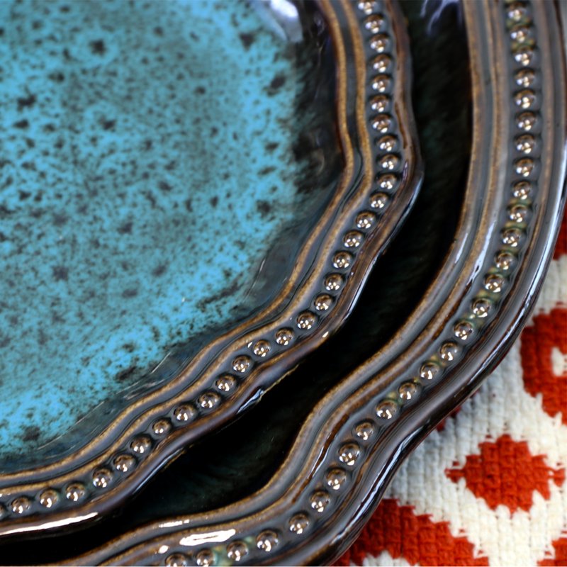 16-Piece Mystic Waves Dinnerware Set - Glazed Blue Stoneware