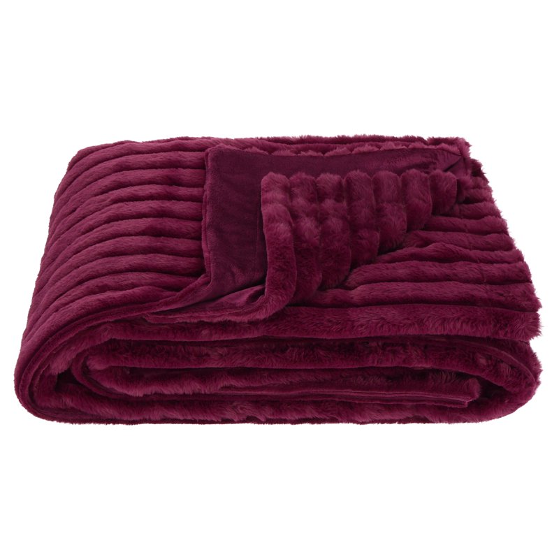 Mainstays Channel Faux Fur Blanket - Queen, Red Currant, Reversible, 86x90 Inches