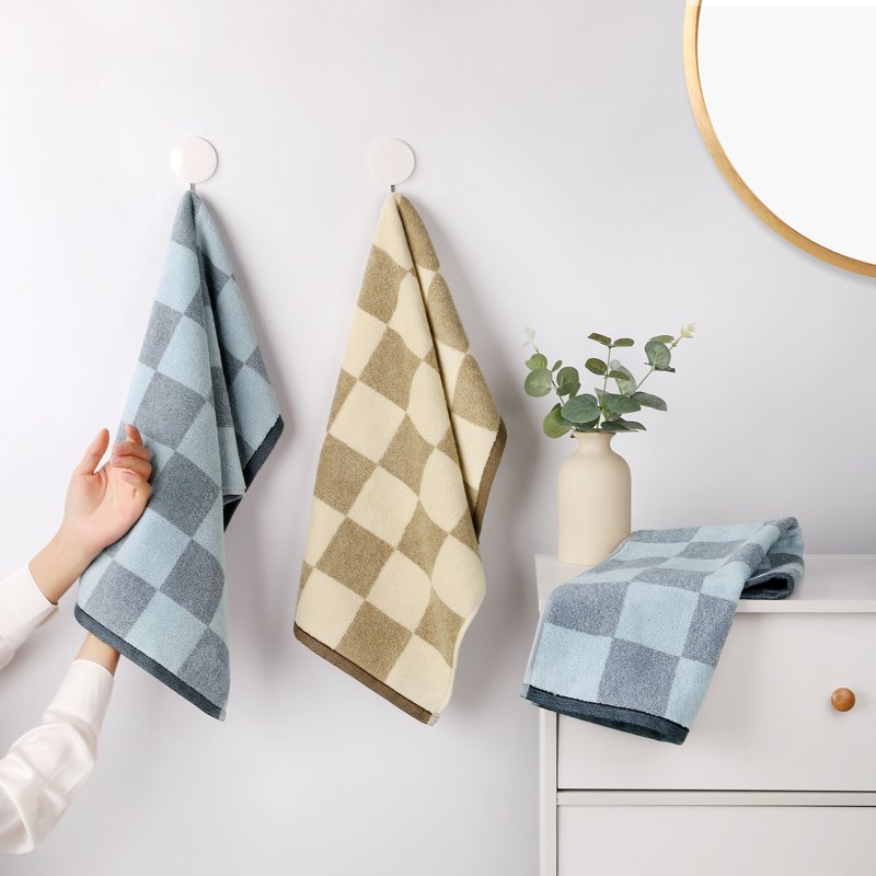 Purple Checkered Hand Towel Set - 14x28 Inches, 4 Pieces Bathroom Decor