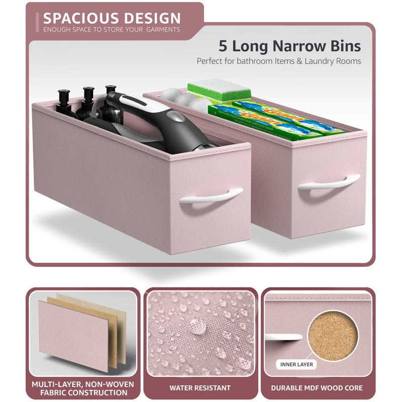 Sorbus Pink Narrow 5-Drawer Dresser - Slim Fabric Storage Chest